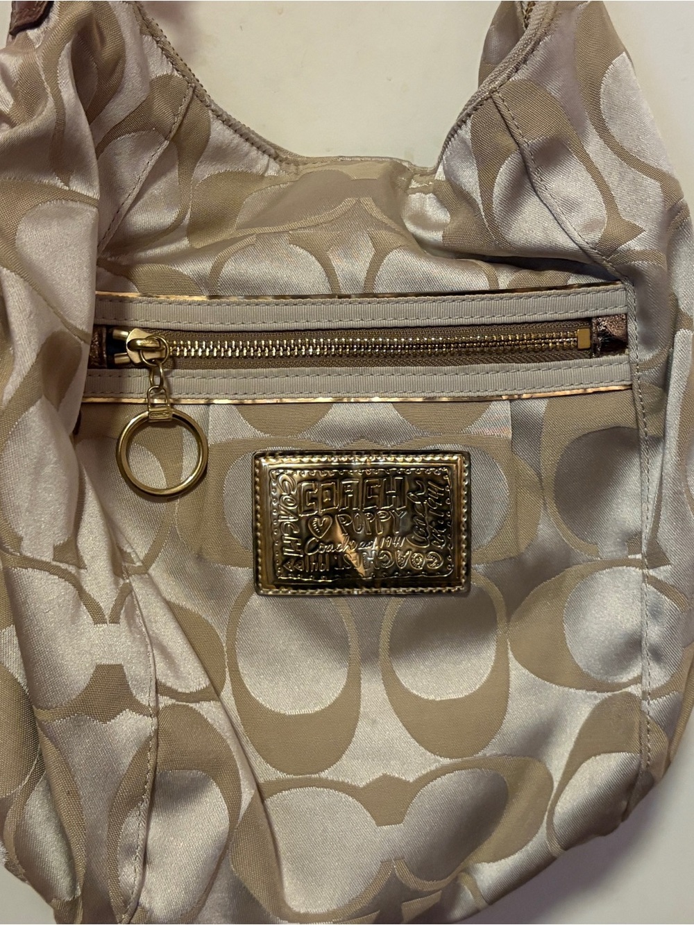 Coach Satin Signature Shoulder Bag in Champagne Gold